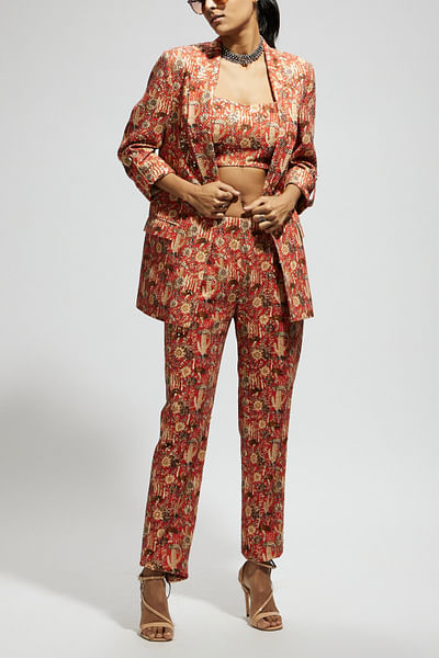Orange embellished blazer set