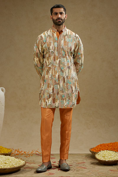 Orange embellished kurta set