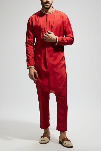 Orange embellished kurta set
