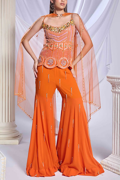 Orange embellished sharara set