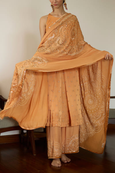 Orange embroidered dupatta