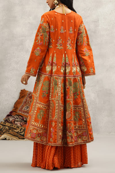Kapda Dori Orange embroidered jacket banarasi sharara set KADSEP2404