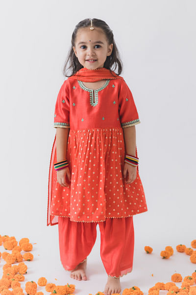 Orange embroidered kurta set