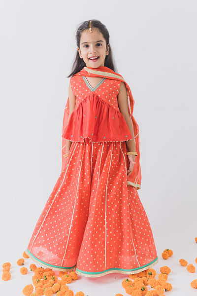 Orange embroidered lehenga set