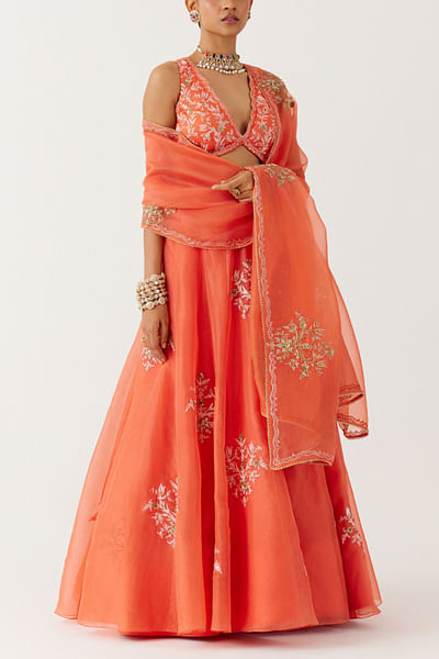 Orange embroidered lehenga set