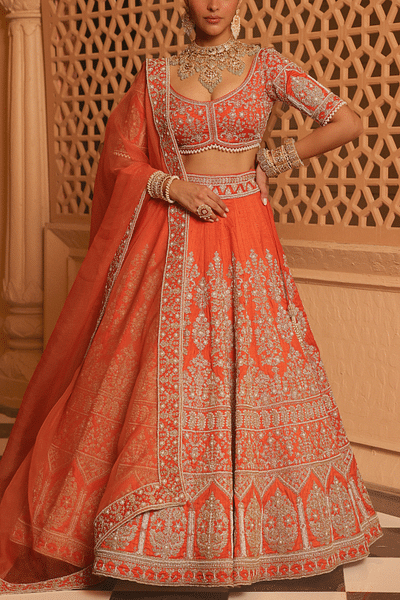 Orange embroidered lehenga set