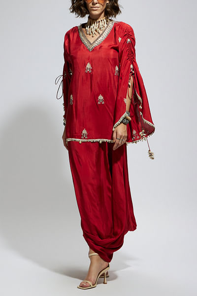 Orange embroidered tunic set