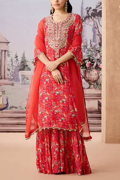 Orange floral chintz printed kurta set