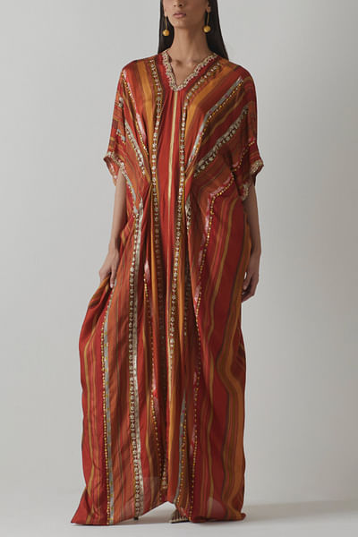 Orange floral embroidered kaftan