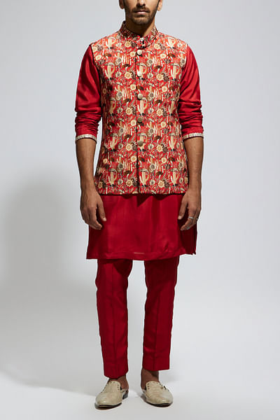 Orange floral printed bandi set
