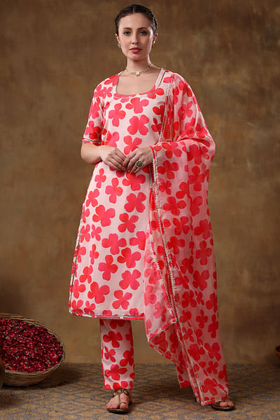 Orange floral printed kurta set