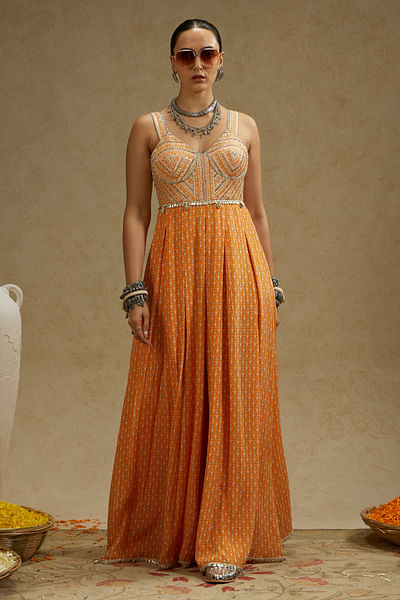 Orange geometric printed jumpsuit