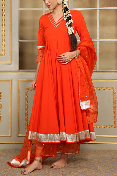 Orange gota work anarkali set