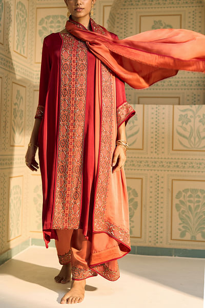 Orange hand embroidered dupatta