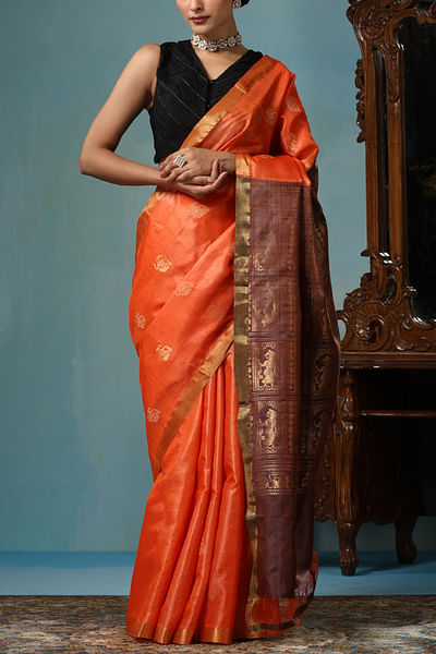 Orange handwoven sari set