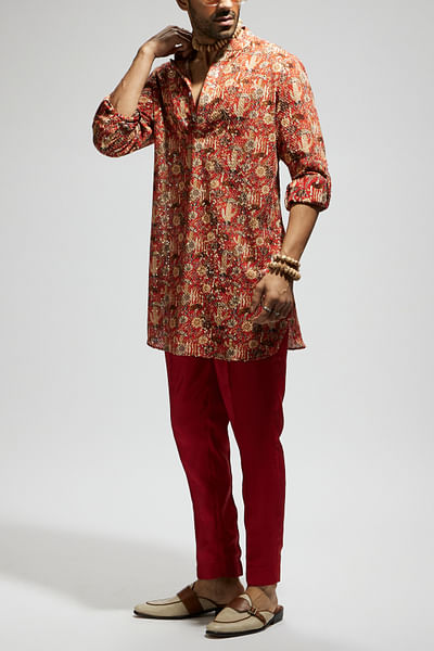 Orange jaal embellished kurta