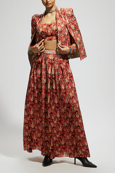 Orange jaal printed jacket set