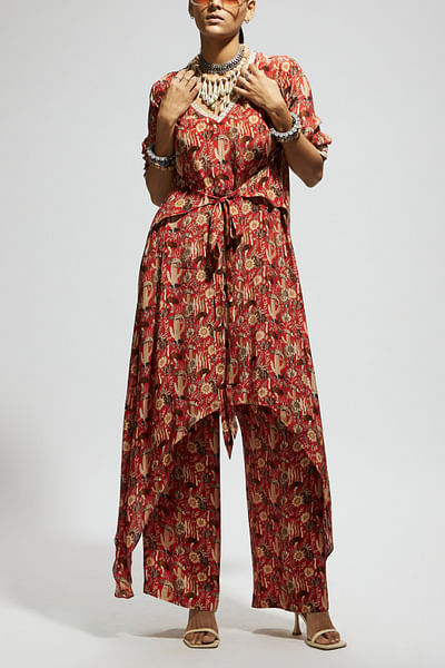 Orange jaal printed tunic set