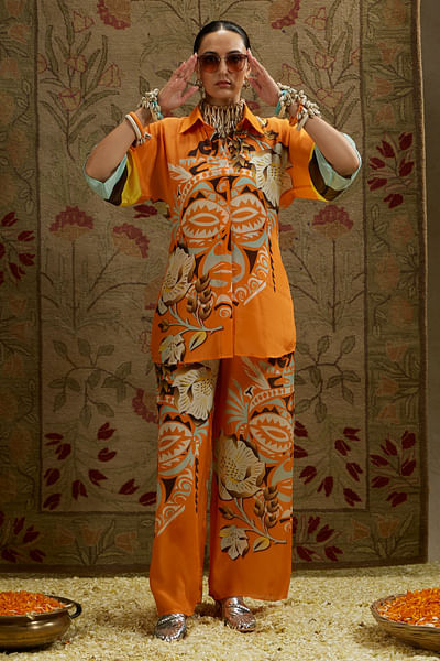 Orange mask printed co-ords