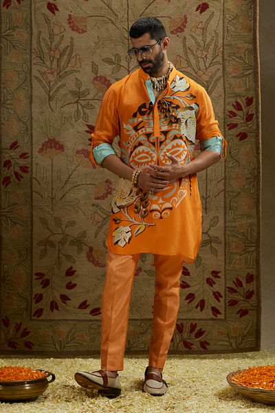 Orange mask printed kurta