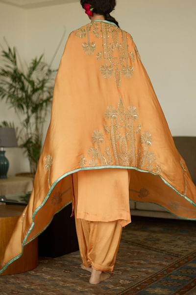Orange palm tree embroidered dupatta
