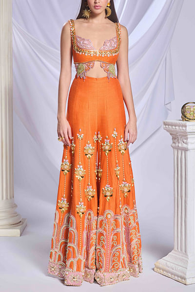 Orange patchwork 3D embellished co-ords