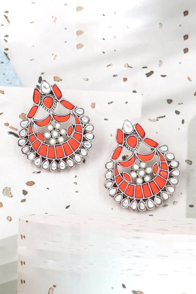 Orange pearl embellished chandbalis