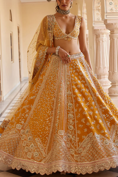 Orange peel dori embroidered lehenga set