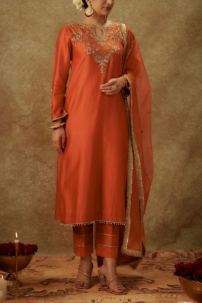 Orange zardozi embroidery kurta sets