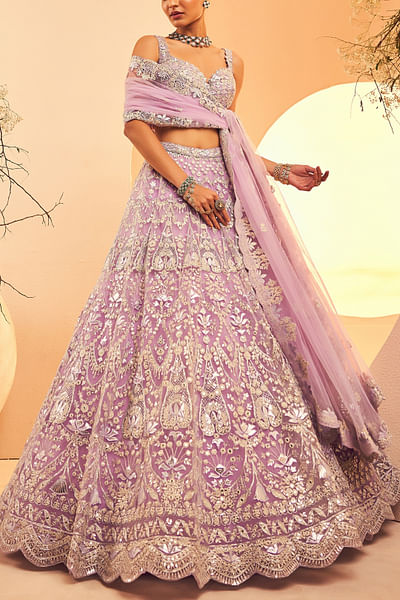 Orchid foil and mirror embroidery lehenga set
