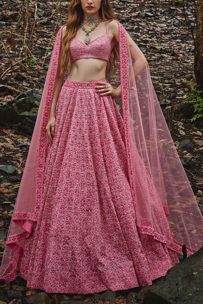 Orchid pink geometric embroidered lehenga set