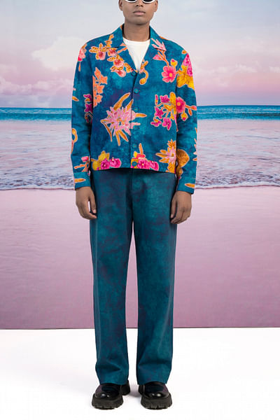 Oriental blue texture printed pant