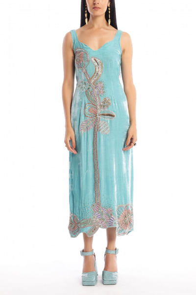 Pacific blue floral embroidered dress