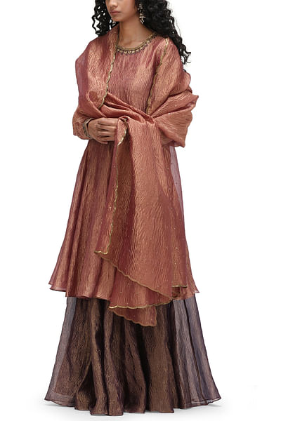 Pale and garnet tissue woven gharara set