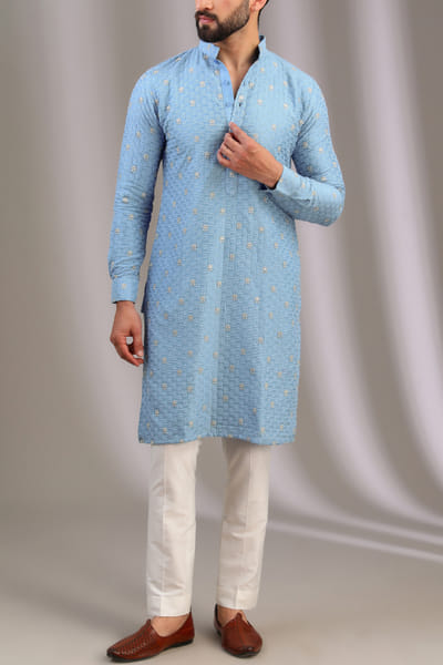 Pale blue lotus embroidery kurta set