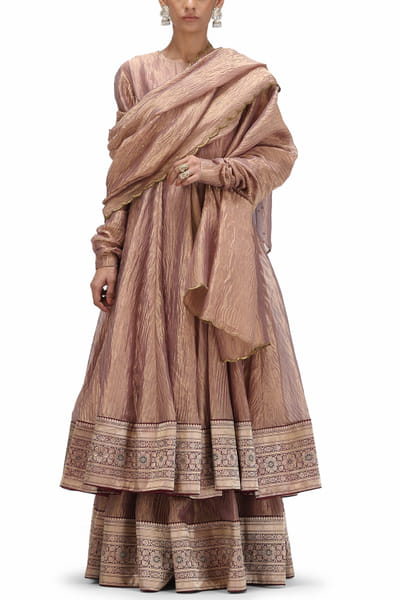 Pale crushed tissue anarkali set