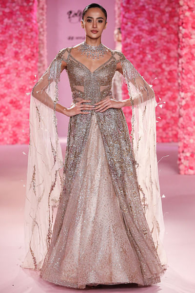 Pale gold embellished jacket lehenga set