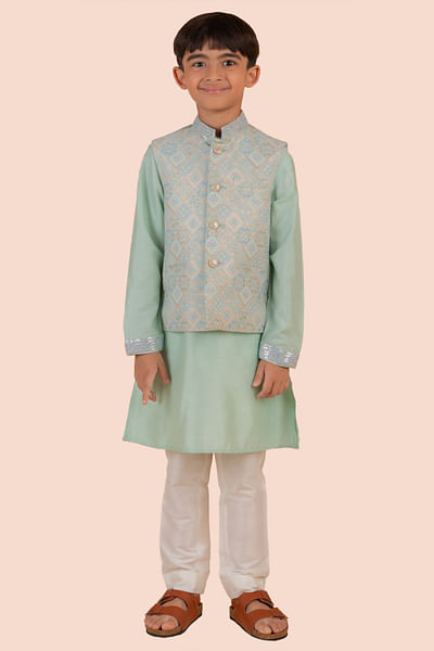 Pale green printed bandi and kurta set