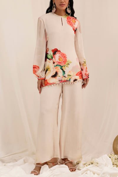 Pale peach floral printed co-ords