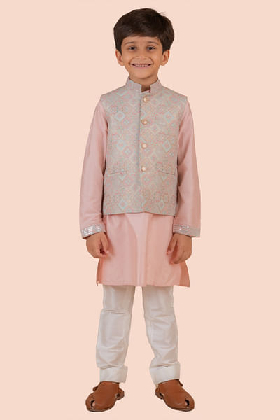 Pale pink printed bandi and kurta set