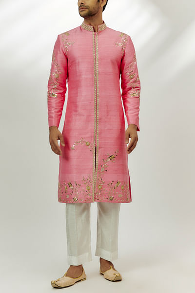 Pastel pink floral embroidery sherwani set