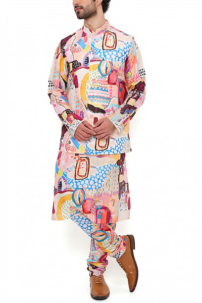Peach artsy printed bandi and kurta set