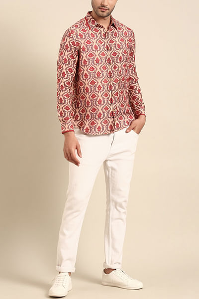Peach digital print muslin shirt
