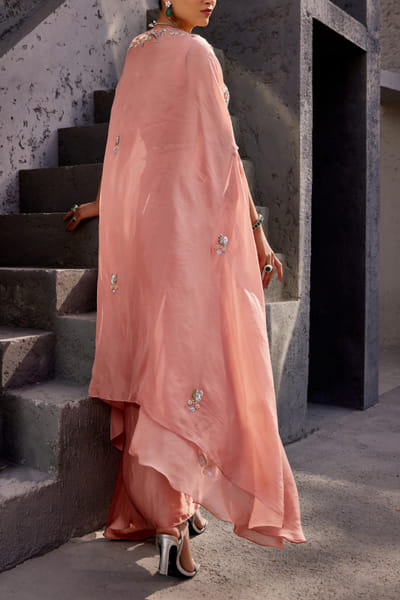 Miku Kumar Peach draped skirt set MKUJAN24D217