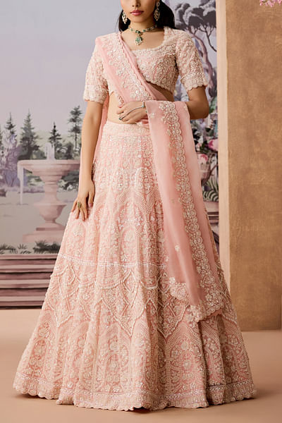 Peach floral embroidered lehenga set