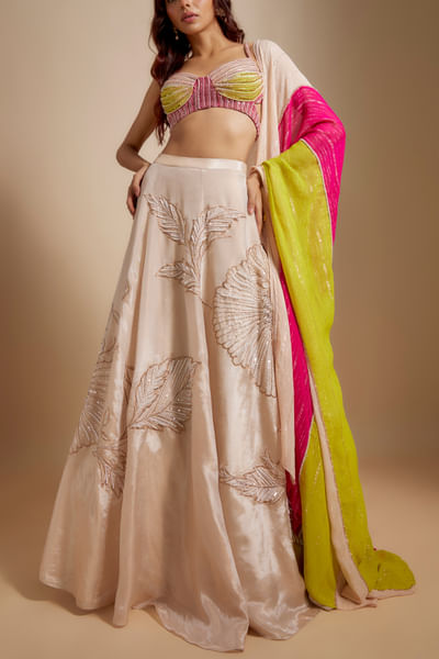 Peach floral embroidery lehenga set