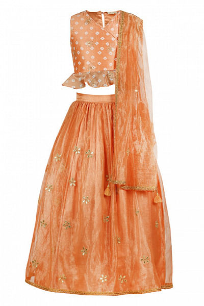 Peach floral gota patti embroidery lehenga set