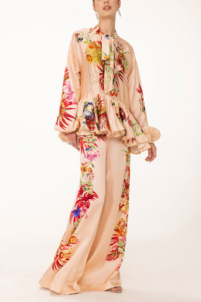Peach floral printed co-ords