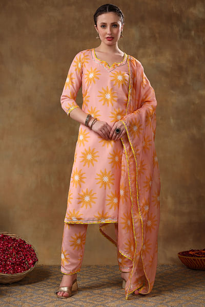 Peach floral printed kurta set