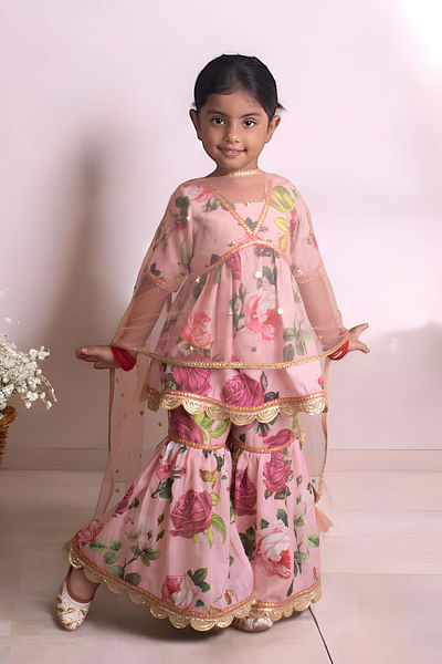 Peach floral printed sharara set